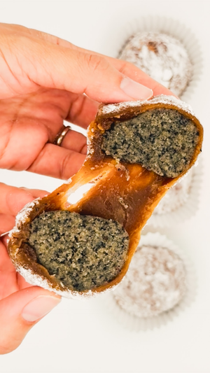 Black Sesame Mookie pull apart: mochi with black sesame cookie dough
