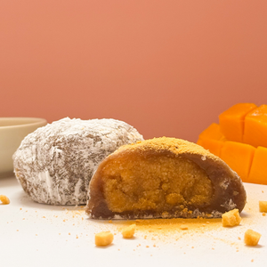 Mango Mookie cut open to reveal mango cookie dough filling