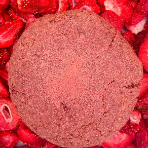 Redhead: gluten-free strawberry cookie on a bed of strawberries